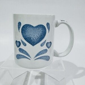 Vintage Blue Sponge Heart Coffee Mug Cup Jay Thailand‎ Country Cottage Core
